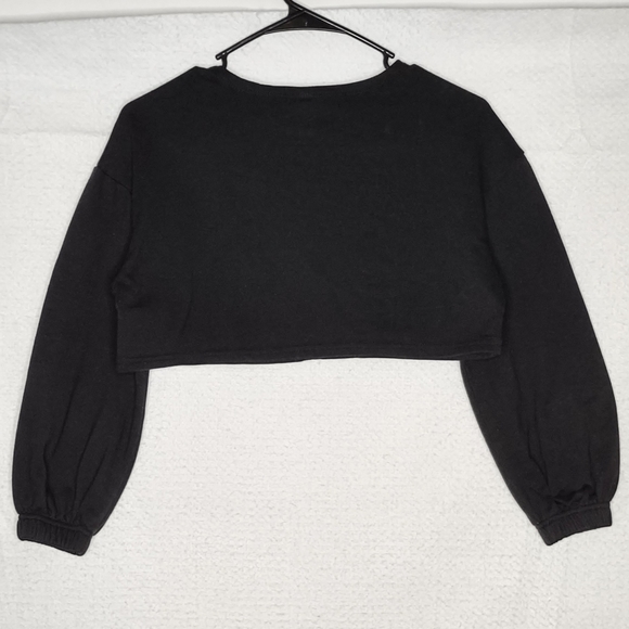 SHEIN Teen Crop Sweatshirt Sz 10-11 Black Fleece Zip Long Sleeve - Picture 4 of 13